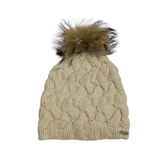 Coach Cross-Knit Raccoon Fur Pom Pom Hat - Picture 1 of 4